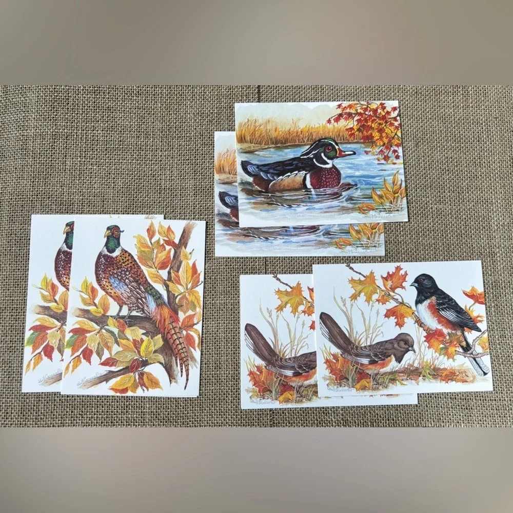 Vintage John Cornacchio Autumn Birds Blank Note Card Set Rustic Nature Botanical